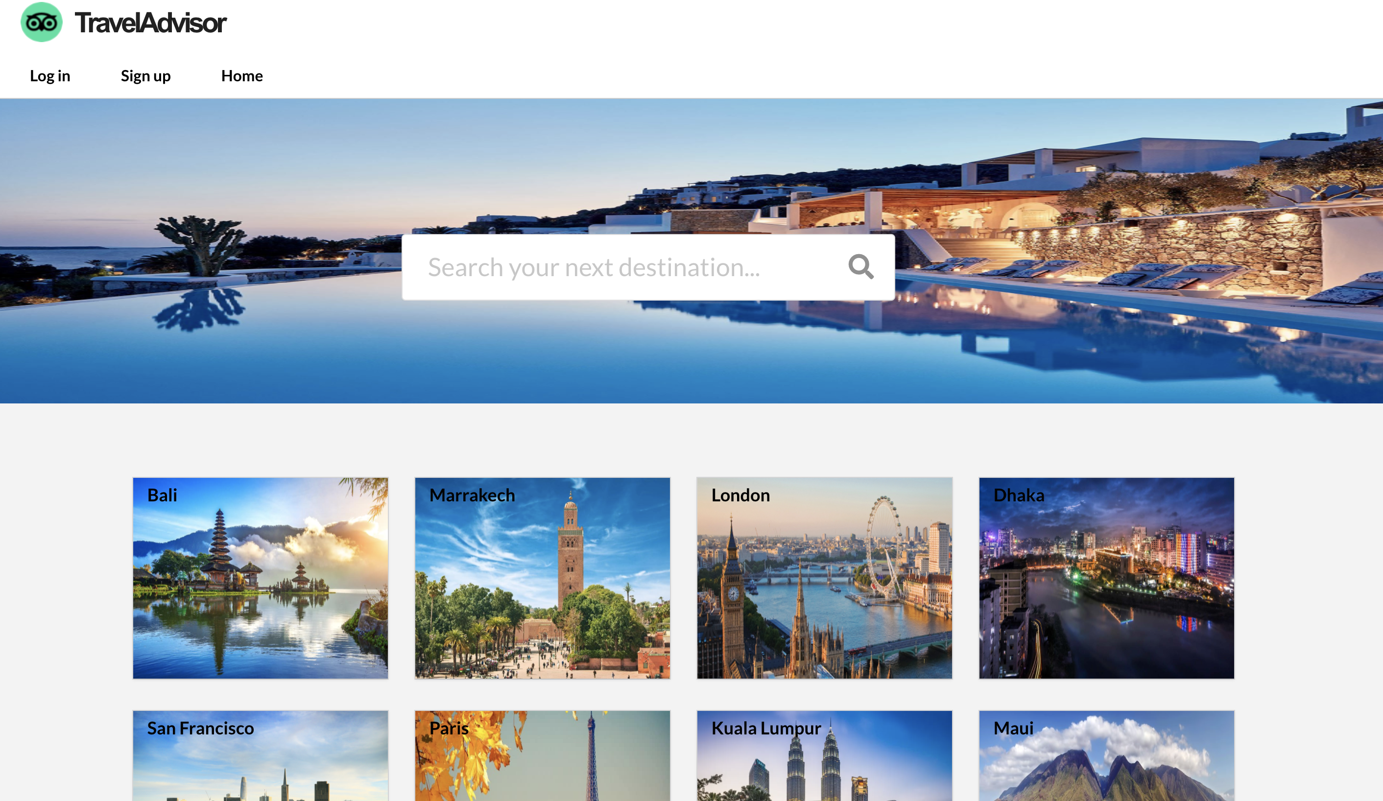 screenshot of the TravelAdvisor website